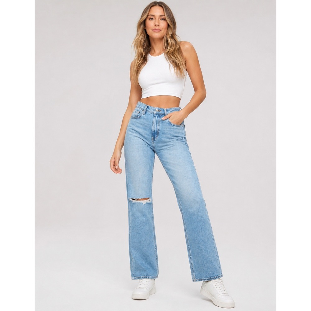 American Eagle Highest Rise 90s Flare Jeans Light Wash Distressed Womens 8